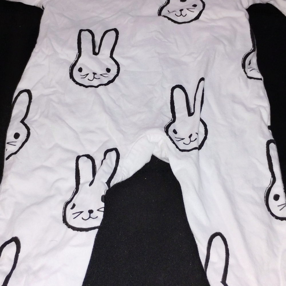 White Bunny Print Kids Footed One-Piece Romper